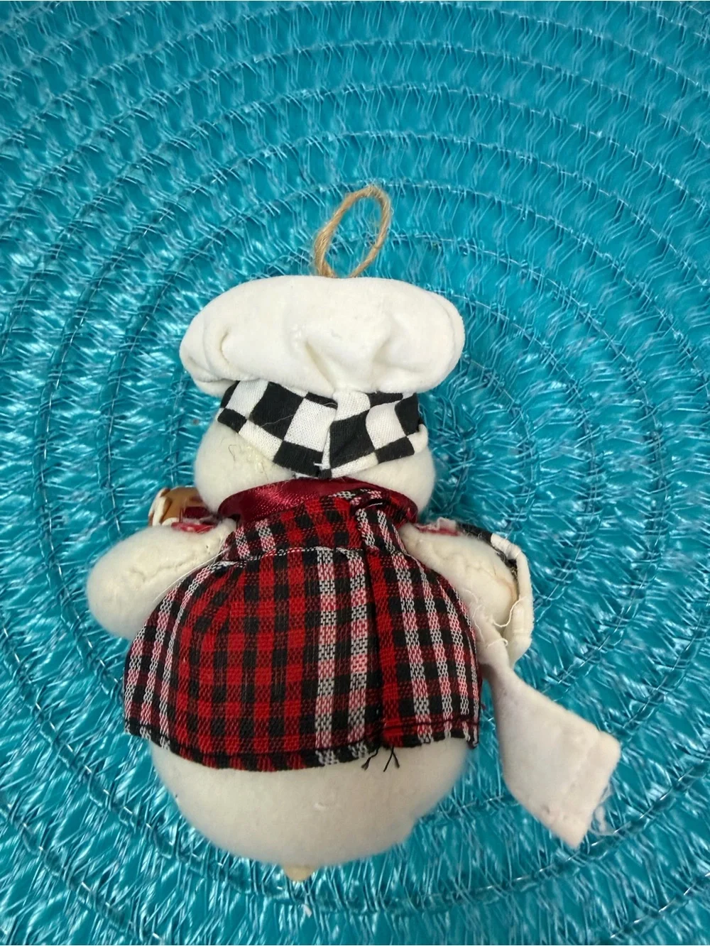 Handmade Snowman Chef Holiday Ornament - White & Red